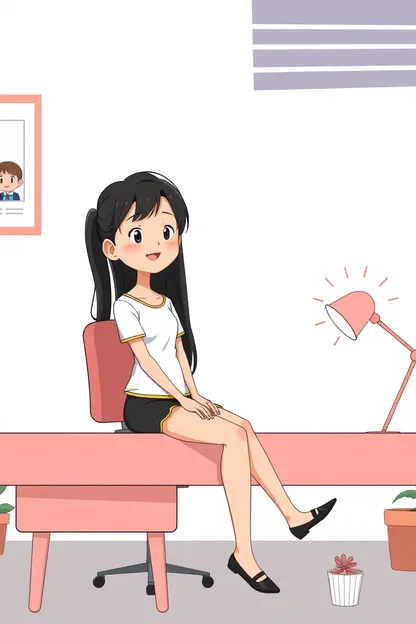 Sitting Girl at Desk Cartoon Template Design