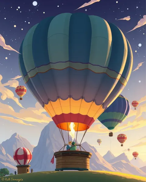 Soaring Hot Air Balloon Cartoon Graphics