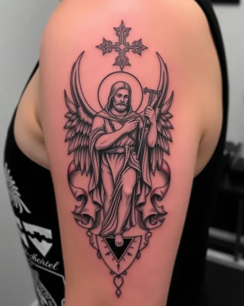 St Michael Tattoo Ideas with Cross and Wings