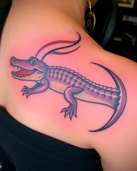 Tattoo of an Alligator on Human Body