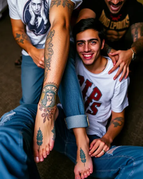 Tattooed Guys with Foot Ink on Display