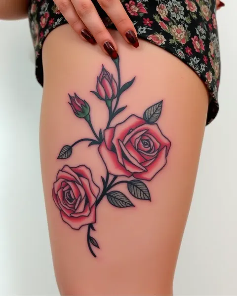 Tattoos Featuring Roses on the Thigh