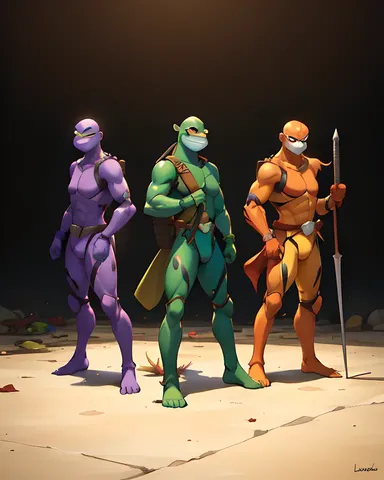 The Teenage Mutant Ninja Turtles prepare for battle together.