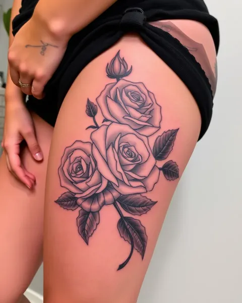 Thigh Tattoo with Rose Pattern