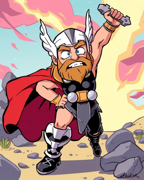 Thor Cartoon Pictures in Marvel Comic Style