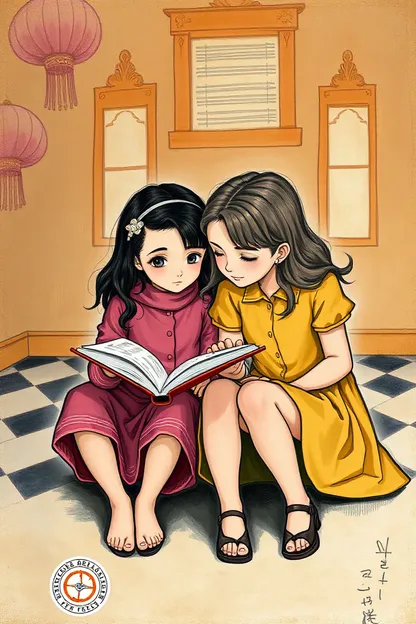 Two Girls Reading and Discussing the Plot