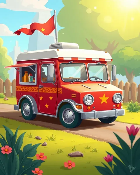 Vibrant Cartoon Food Truck Images for Culinary Inspiration