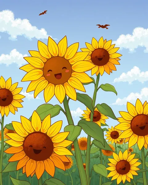 Vibrant Cartoon Sunflowers in Pictures to Admire