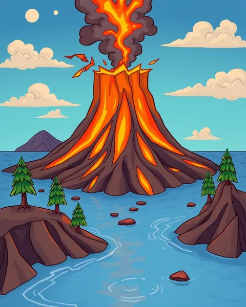 Volcano Cartoon Images for Children's Storybook Illustration