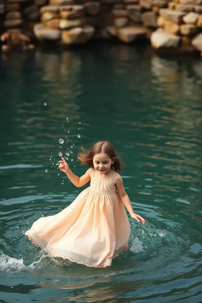 Water Splashes Up Girl's Big Dress Gif