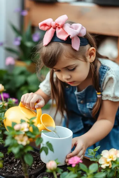 Watering the Plant is the Girl's Favorite Task