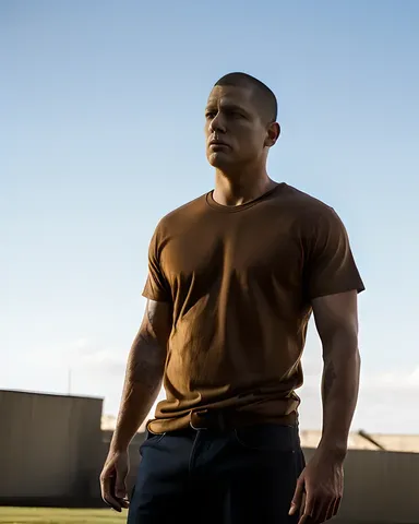 Wentworth Miller portrays Michael Scofield in a dramatic prison pose.