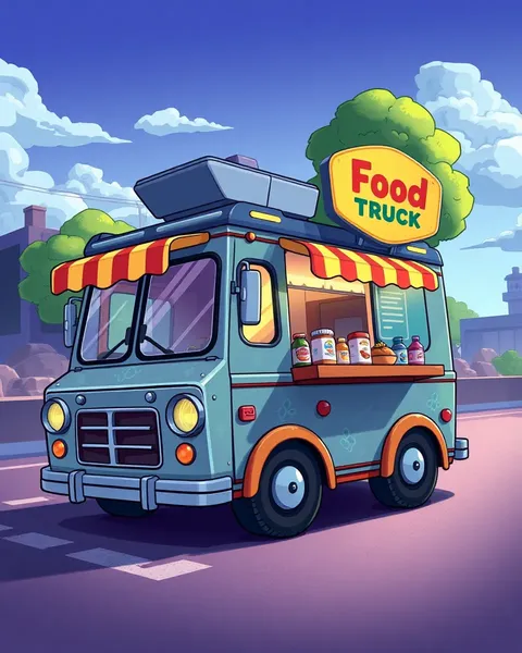 Whimsical Cartoon Food Truck Pictures for Kids' Snacks