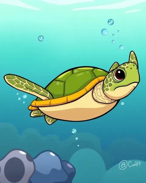 Whimsical Cartoon Images of Sea Turtles