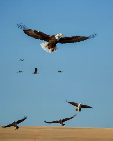 Wild Geese and Eagle Fly in Blue