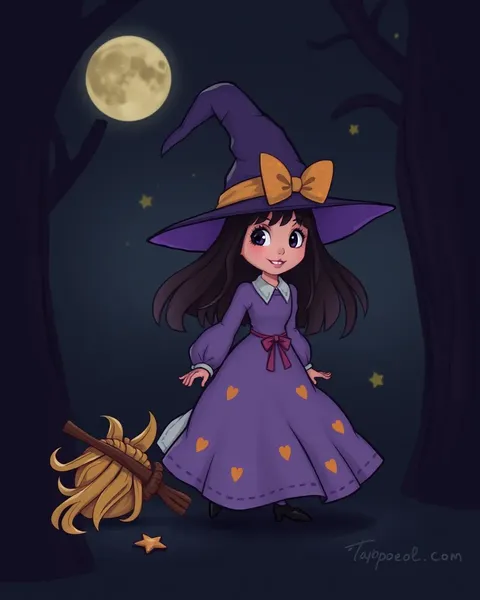 Witch Cartoon Pictures in Watercolor Style