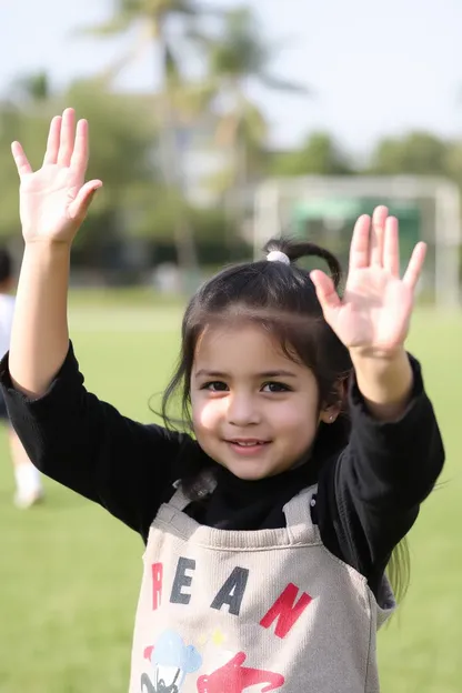 Young Girl with Hands Upraised in Defiance