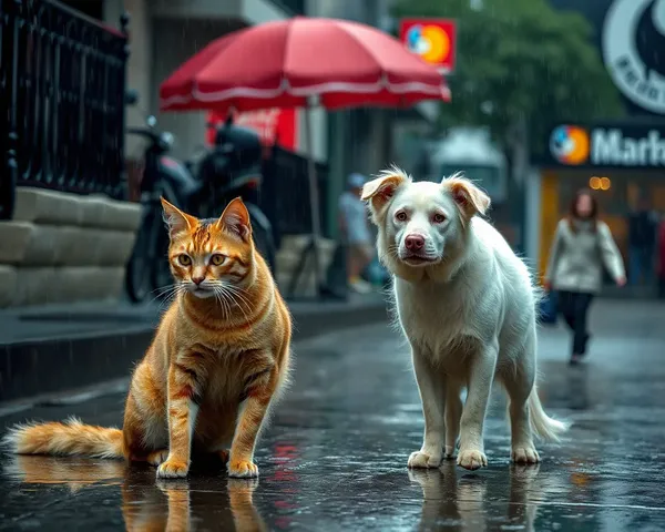 ねこと犬の写真：激しい降雨と嵐の天気