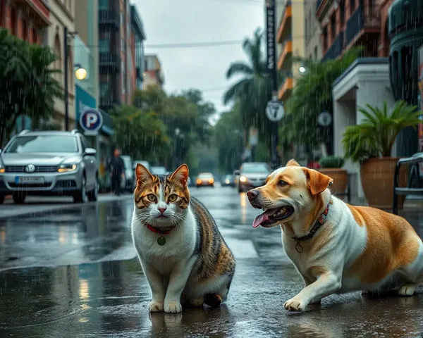 ネコと犬の雨の画像が空気を満たす