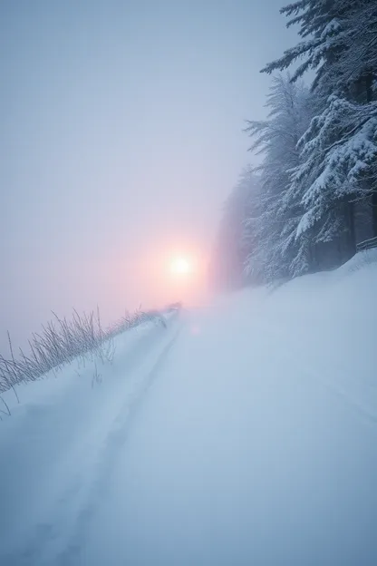 冷たい朝の雪景色写真