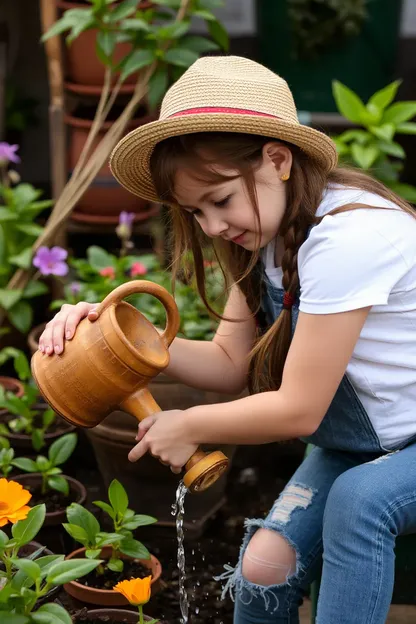 植物を水やすのは女の子の特別な務め