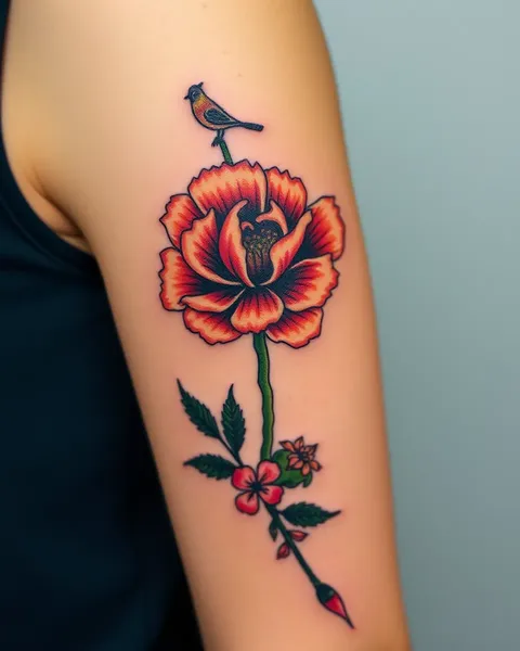 Arte de Tatoo de Flor de Carnação Única