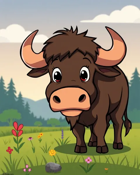 Cartoon Images of Buffalo Animals in Different Environments: Imagens de Animais de Búfalo em Ambientes Diversos