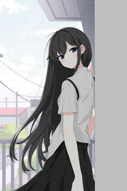 Descrição de Menina Anime Preto e Branco