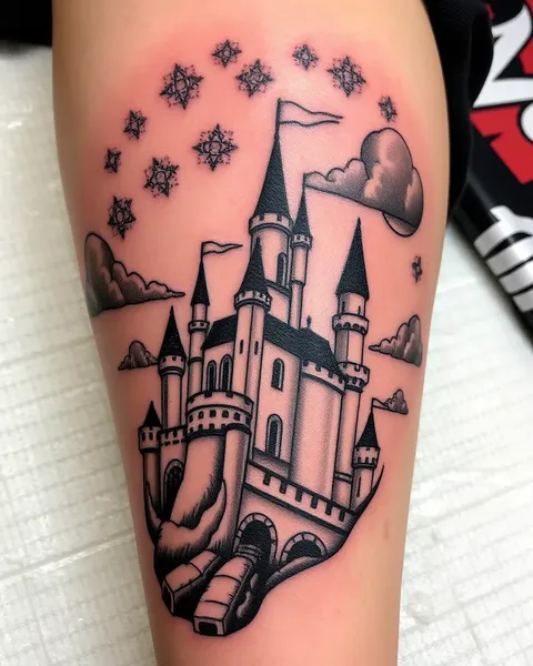 Design de Tatuagem Intricado de Castelo em Movimento de Howl