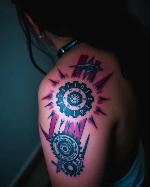 Design de Tatuagem de Engrenagem com Pungência Industrial