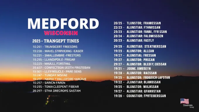 Detalhes do calendário de concerto de Medford Wisconsin em 2025-2025