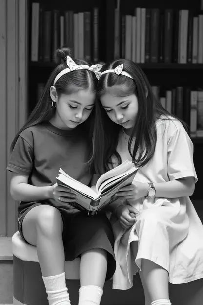 Duas Meninas Lendo um Livrinho de Histórias em Alto