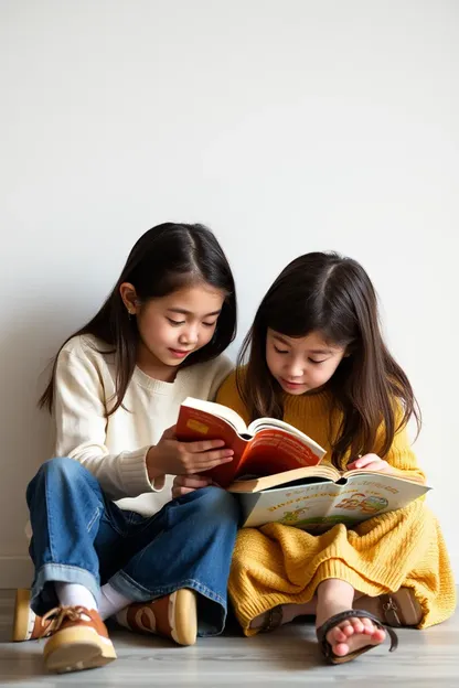 Duas meninas lendo um livro juntas em silêncio