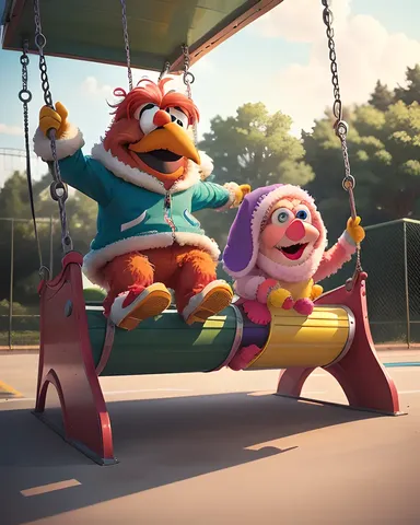 Elmo e Abby jogam juntos no playground da Rua Sesame