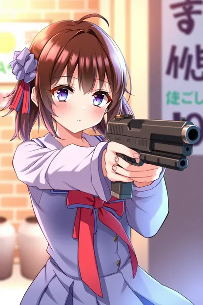 Garota de Anime com Imagem de Perfil com Pistola como Design de Arte