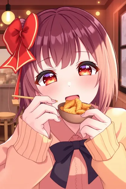 Gif de Menina de Anime Comendo Cheetos com Alegria