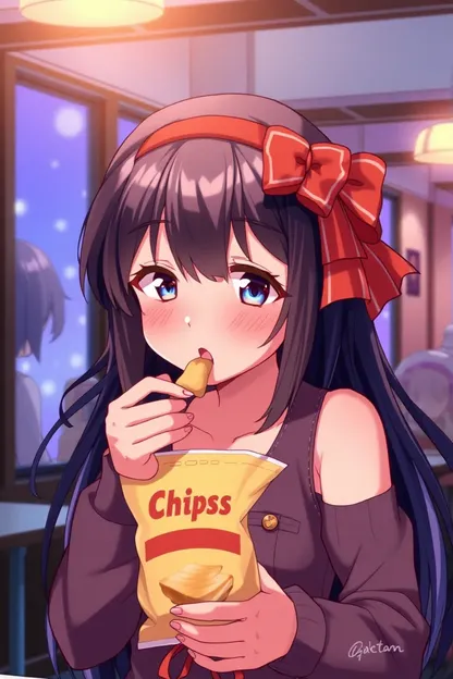 Hábito de Comer Chips da Garota de Anime em Forma de GIF