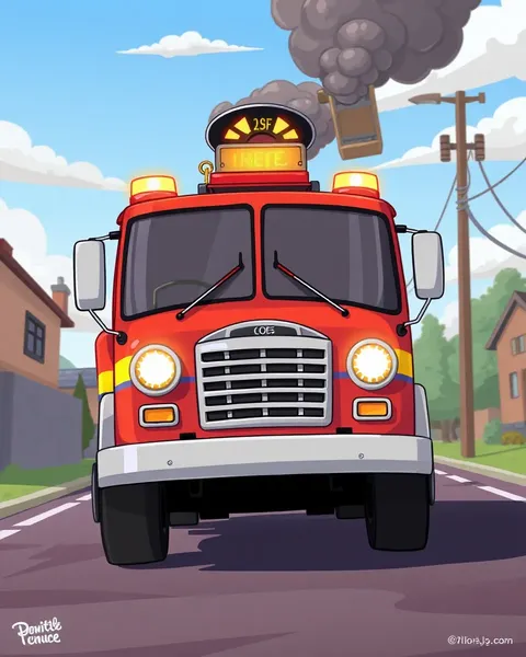 Imagens de Caminhão de Bombeiros de Cartoon com Corações Fortes