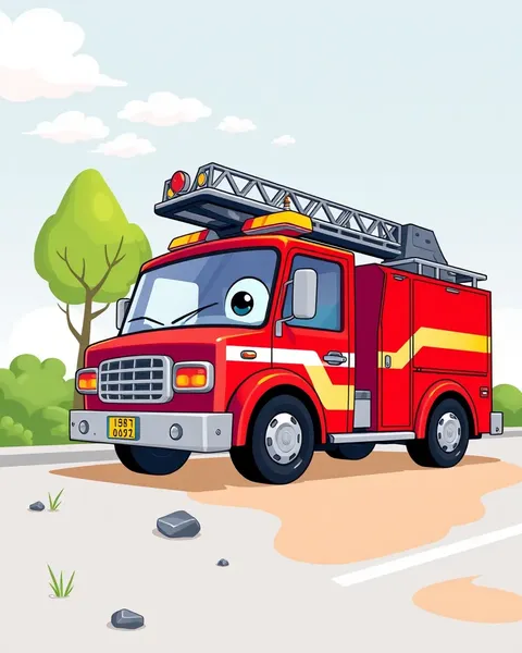 Imagens de Caminhão de Incêndio Colorido de Cartoon para Download