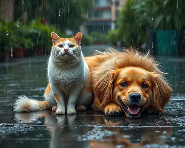 Imagens de Gatos e Cães Chovendo