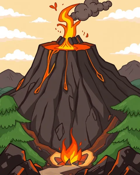 Imagens de Vulcão de Cartoon com Fluxo de Lava Descendo