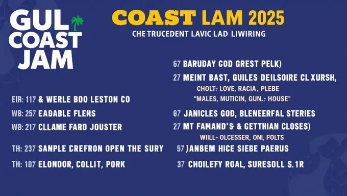 Linhaup de Artistas do Gulf Coast Jam 2025