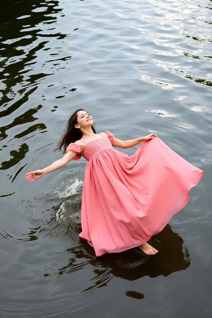 Menina Cai na Água com Vestido Grande em Gif