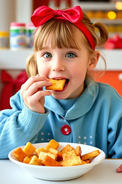 Menina come snacks em um GIF animado divertido