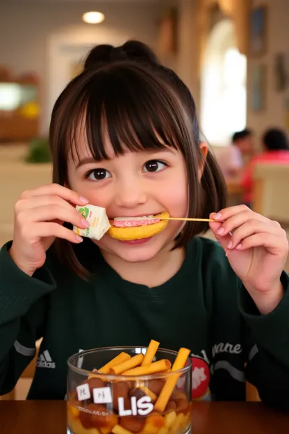 Menina come snacks em um gif animado engraçado