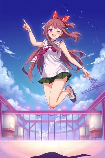 Menina de Anime Pula para uma Pose de Salto Vibrante