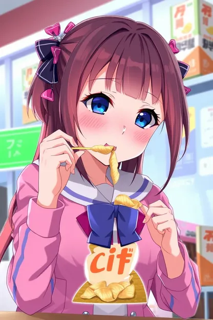 Momento de snack de chip da menina de anime capturado em GIF