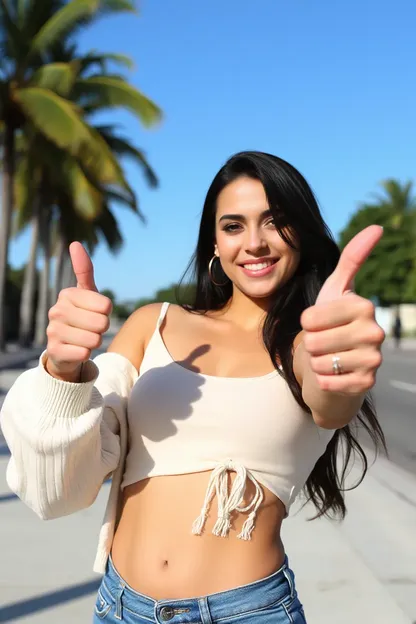 O Thumbs Up da Menina Latina para um Trabalho Bem Feito