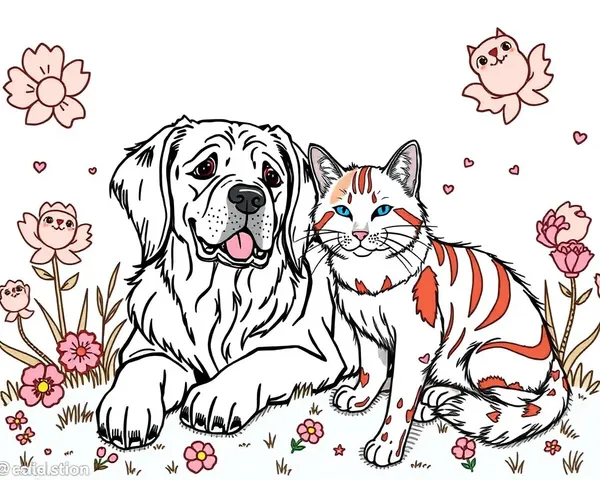 Páginas de Colorir de Cães e Gatos com Selos