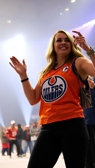 Seios Exibidos por Fã dos Oilers em Arena de Hóquei